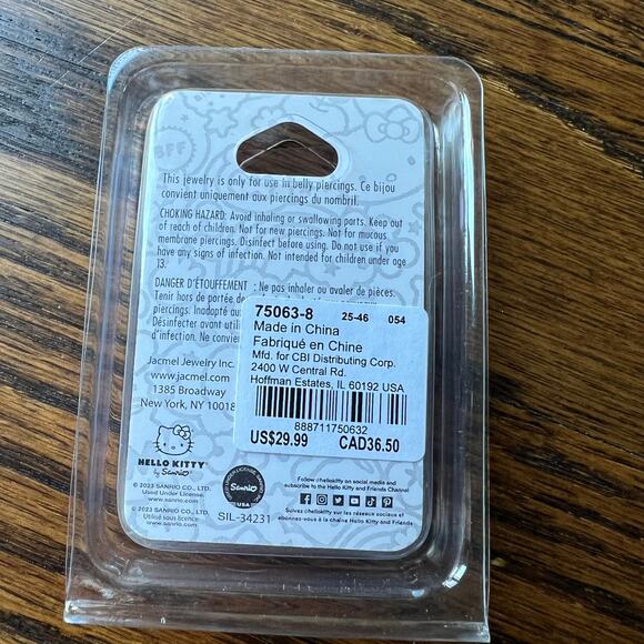 New Hello Kitty 14G Stainless Steel 1.6 mm Enamel Charm Belly Button Ring - Picture 3 of 3